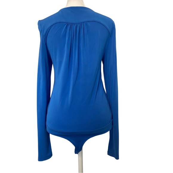 Bebe Blue long-sleeve Bodysuit with gathered neck detail Size Medium - Picture 4 of 11